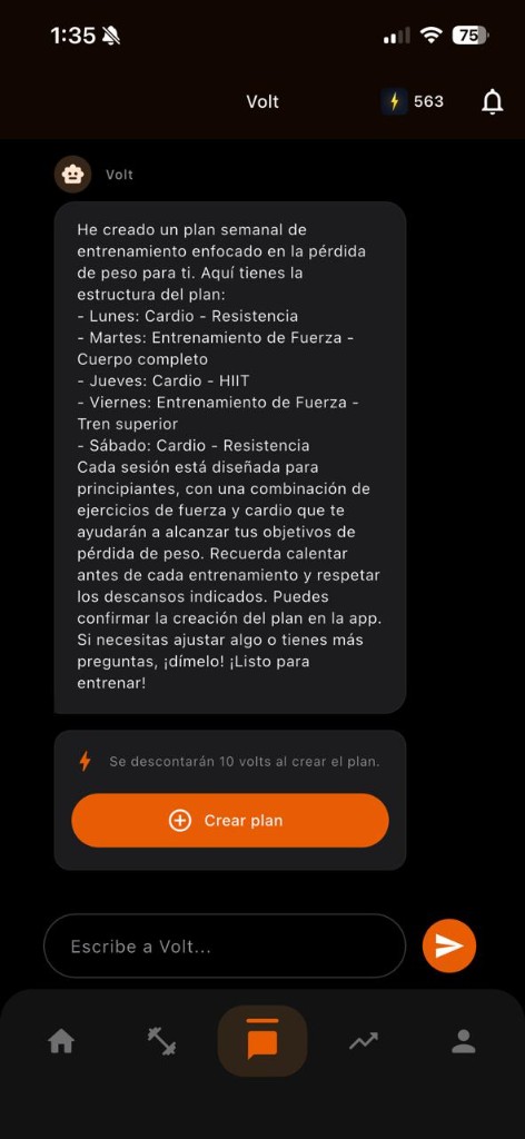 Chat con Volt - Crear plan